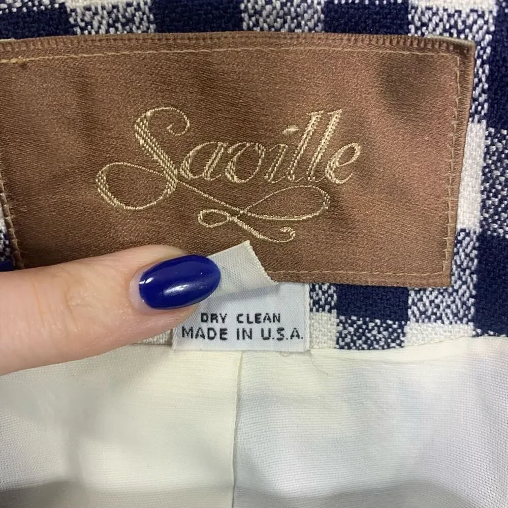 Saville Vintage double breast blazer jacket navy white gingham size 8 (J1)